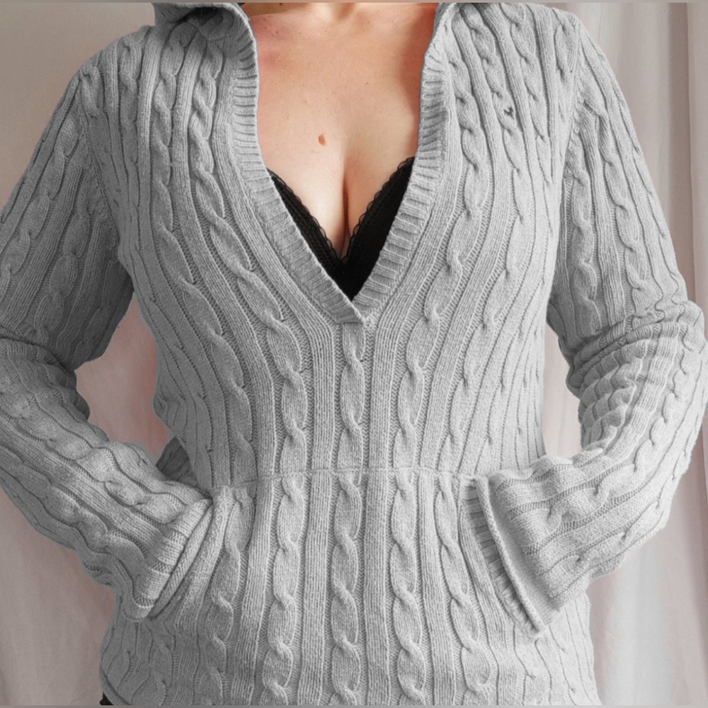 Y2k Old Navy Chunky Cable Knit Hooded Sweater Size M